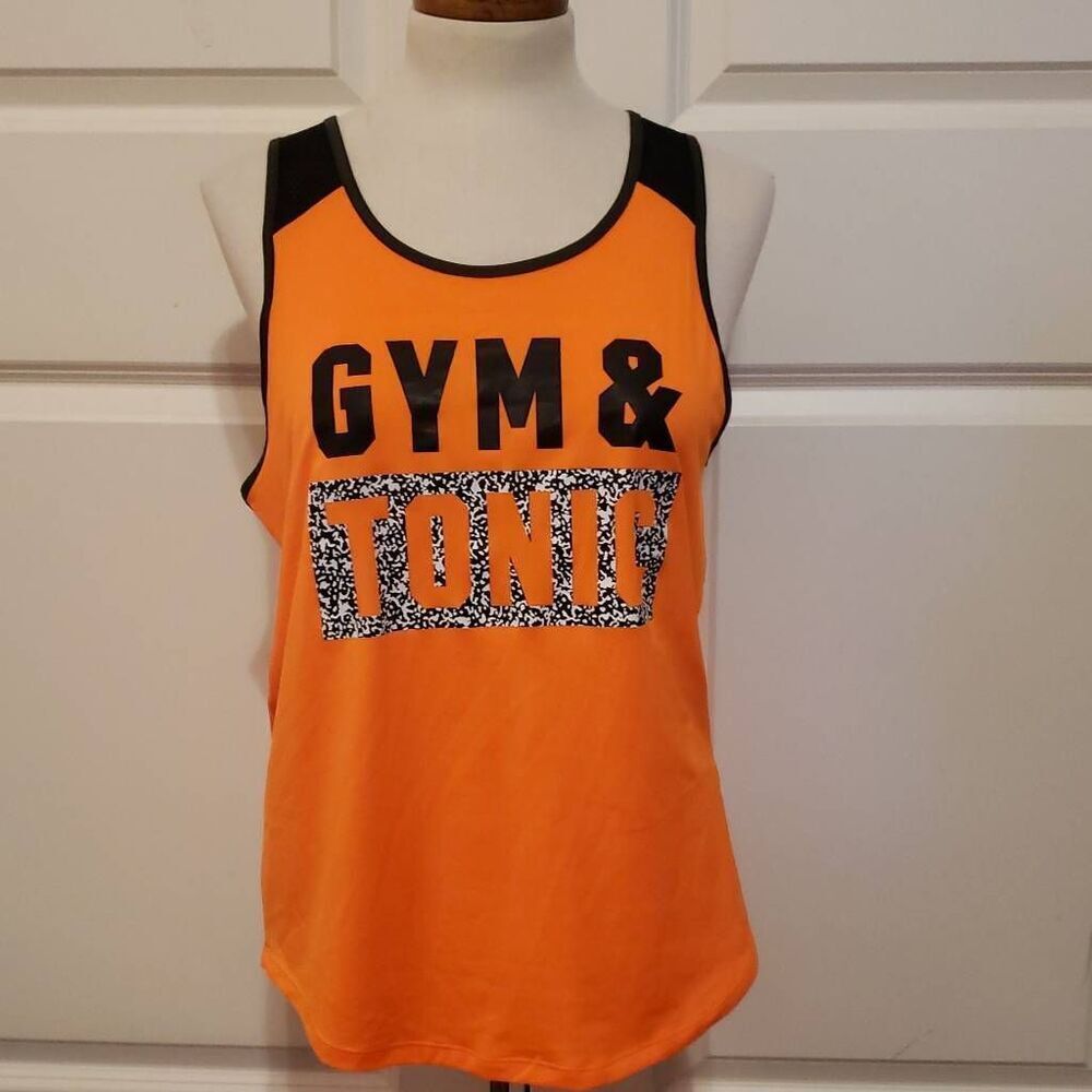 Victoria's Secret PINK Gym & Tonic Orange Mesh Back Graphic Tank‎ Top Small